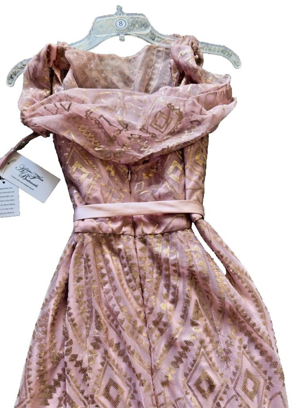 NWT Morilee Angelina Faccenda #20481 Blush Gold Sequin Mesh Formal Dress Size 14 - Picture 7 of 10